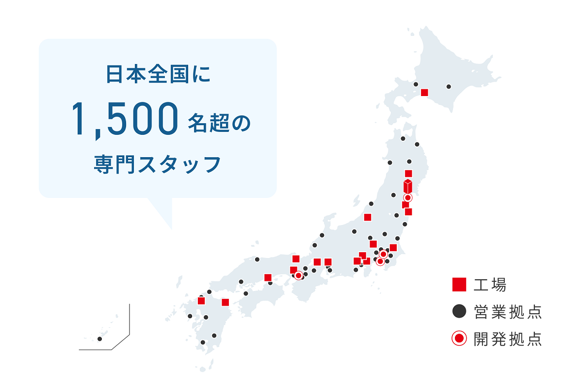 全国1,500名を超える地域密着のネットワーク網